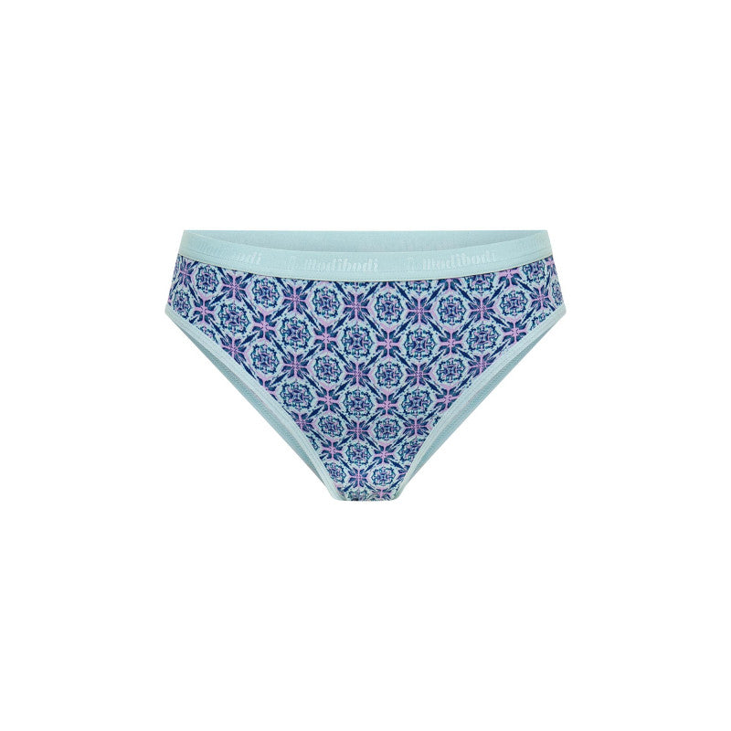 Menstruační kalhotky Modibodi Classic Bikini Light-Moderate Dusky Geo Blue - VYBALENÉ (MODI4010DGBVYB)