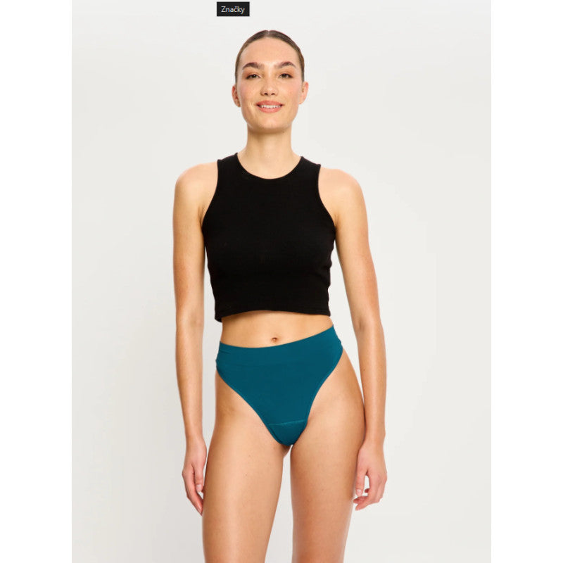 Menstruační tanga Modibodi Modicomfort Seamless Hi Waist Thong Light Teale Blue (MTMMSHWTLTB)
