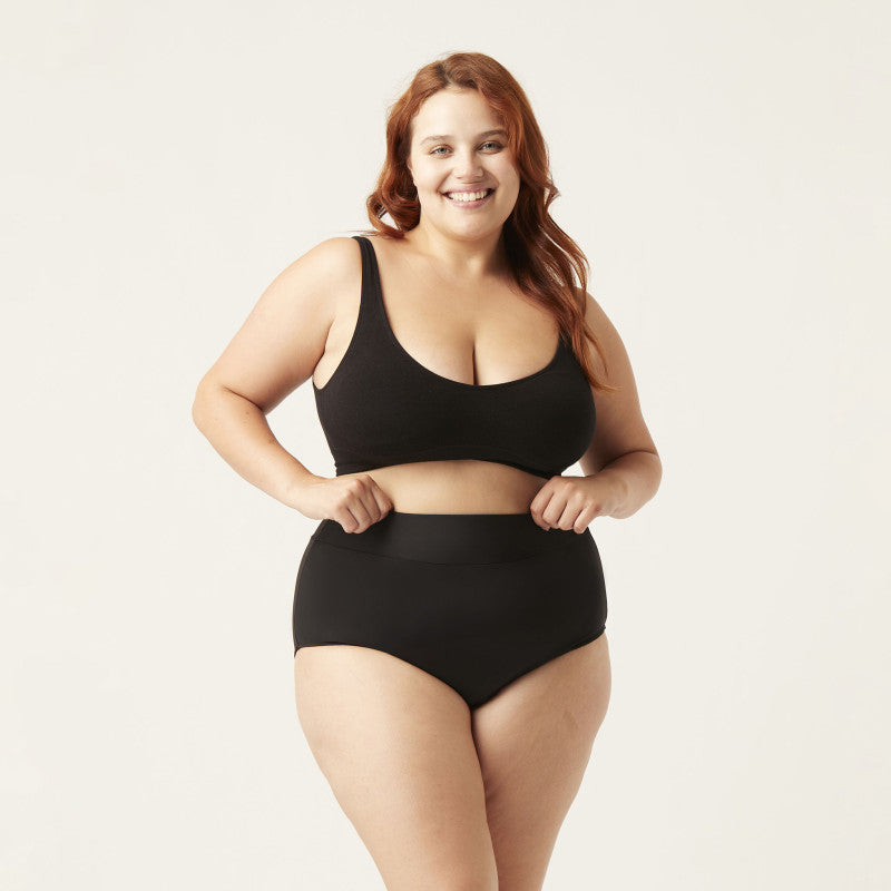 Menstruační plavky Modibodi Hi-Waist Bikini Brief Light-Moderate černé spodní díl (SWSBHKLMBLAW)