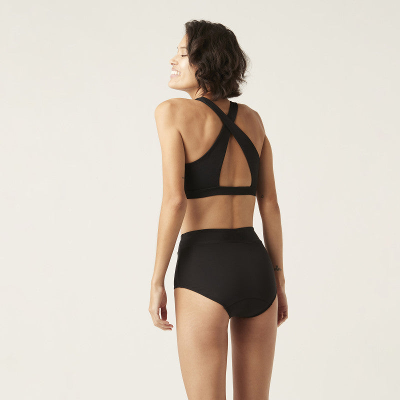 Menstruační plavky Modibodi Hi-Waist Bikini Brief Light-Moderate černé spodní díl (SWSBHKLMBLAW)