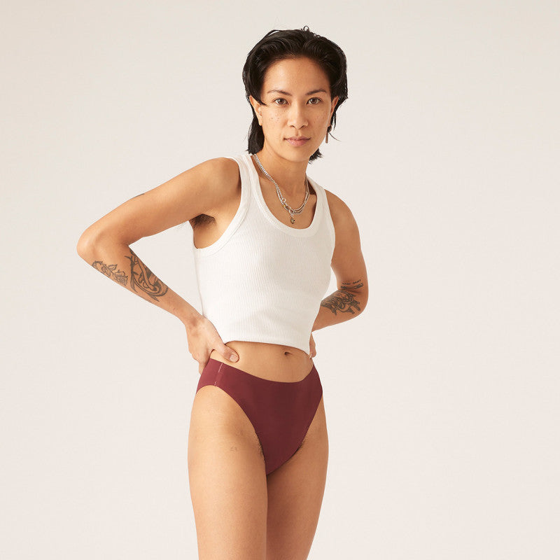 Menstruační kalhotky Modibodi Seamfree Hi-Leg Cheeky Moderate-Heavy Merlot Red (MODI4079MR)