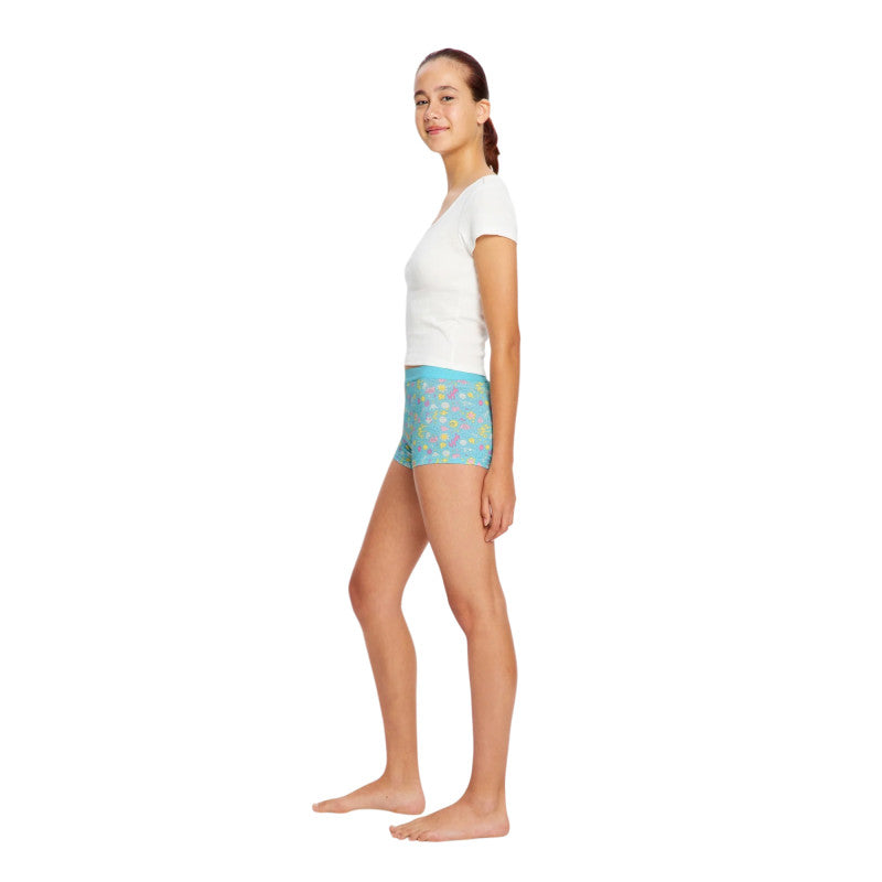 Dívčí menstruační kalhotky Modibodi Teen Hipster Boyshort Super Boho Botanical Blue (DMKMTHBSBBB)