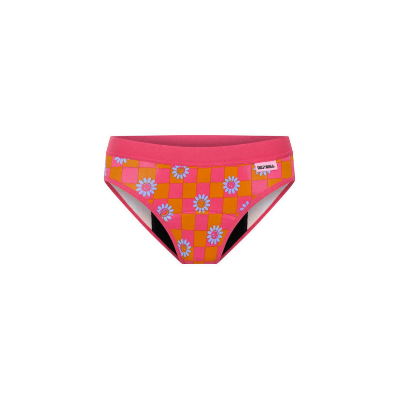 Dívčí menstruační kalhotky Modibodi Teen Hipster Bikini Super Flower Checkerboard (DMKMTHBSFC)