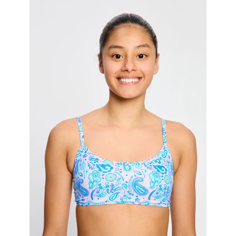 Dívčí plavky Modibodi crop top Jungle palm black horní díl (DPMHDCTPB)