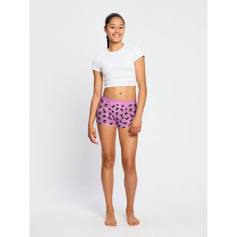 Dívčí menstruační kalhotky Modibodi Teen Hipster Boyshort Super Witchy Whiskers Pink (DMKMTHBSWWP)