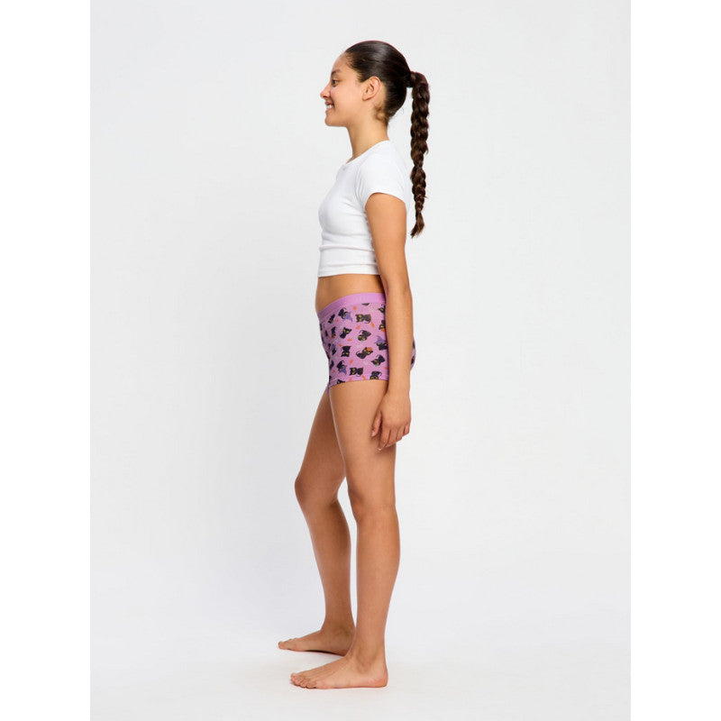 Dívčí menstruační kalhotky Modibodi Teen Hipster Boyshort Super Witchy Whiskers Pink (DMKMTHBSWWP)
